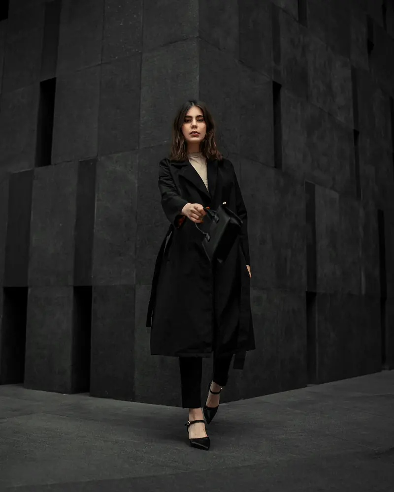 The Oversized Trench in black, full length